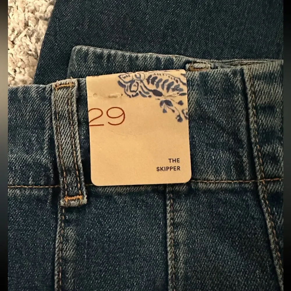 Anthropolgie Pilcro NWT The Skipper Cropped High-Rise Wide-Leg Jeans Med Blue 29